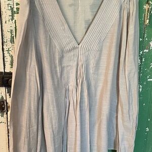 Nanette Pintuck Tunic Top Blouse Sheer Neutral Size L